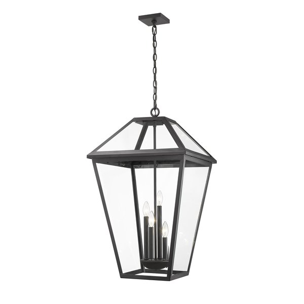 Z-Lite Talbot 4 Light Outdoor Chain Mount Ceiling Fixture, Black & Clear Beveled 579CHXLX-BK